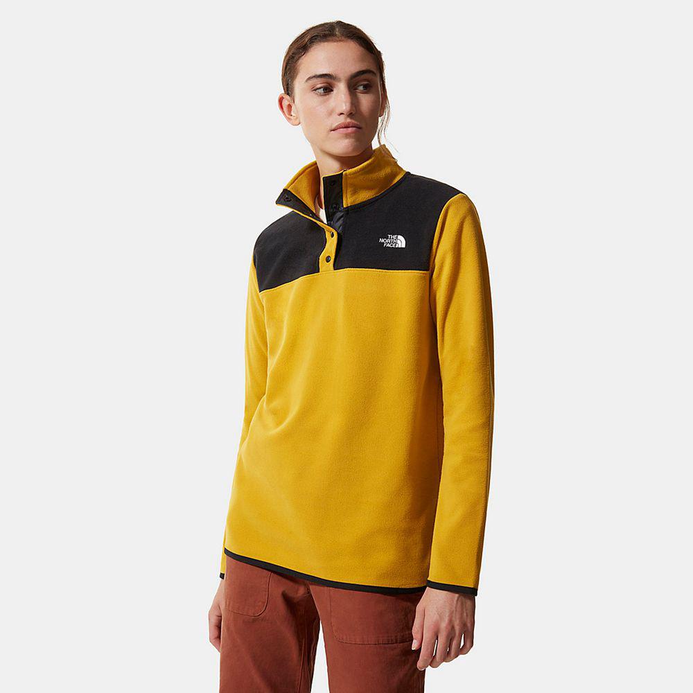 The North Face Tka Glacier Snap-Neck Γυναικεια Πουλόβερ Fleece - Κίτρινα / Μαυρα (JPWV31850)